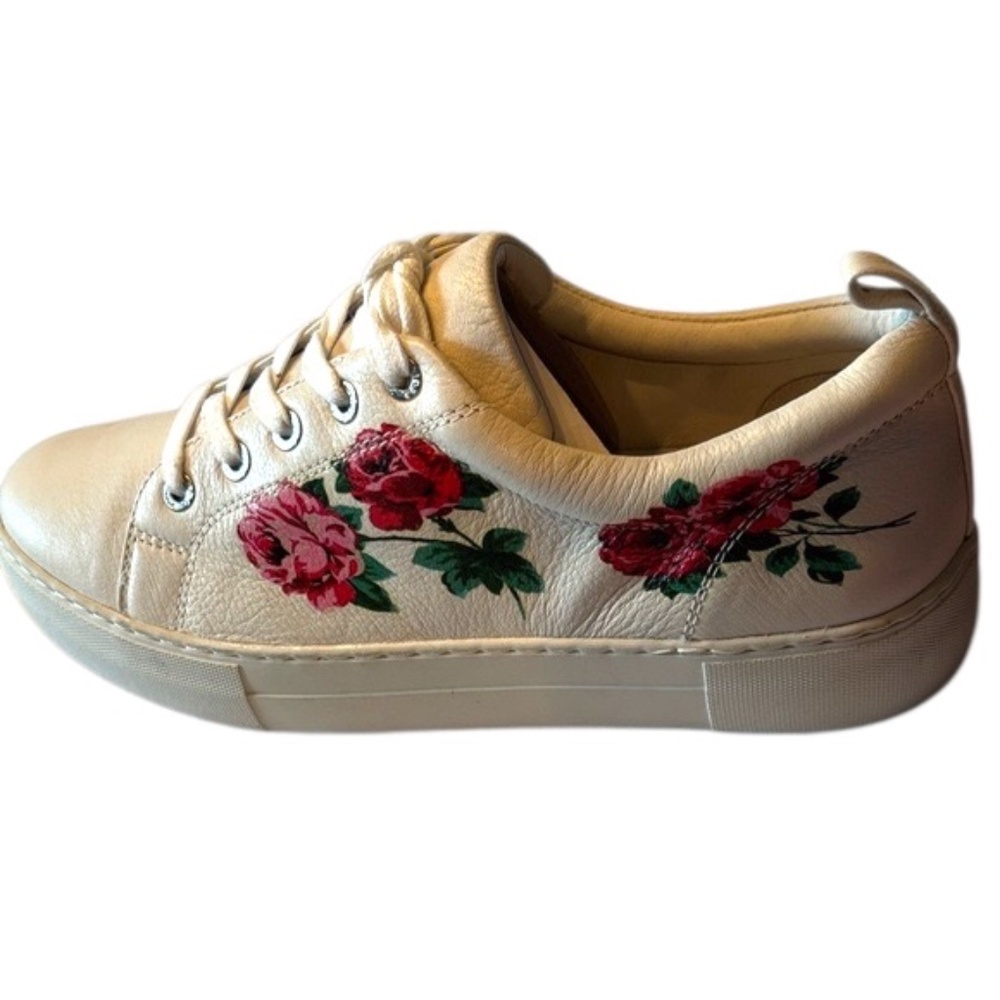 NWOT-J Slides Cream Sneakers with Red Floral Embroidery - Picture 2 of 14